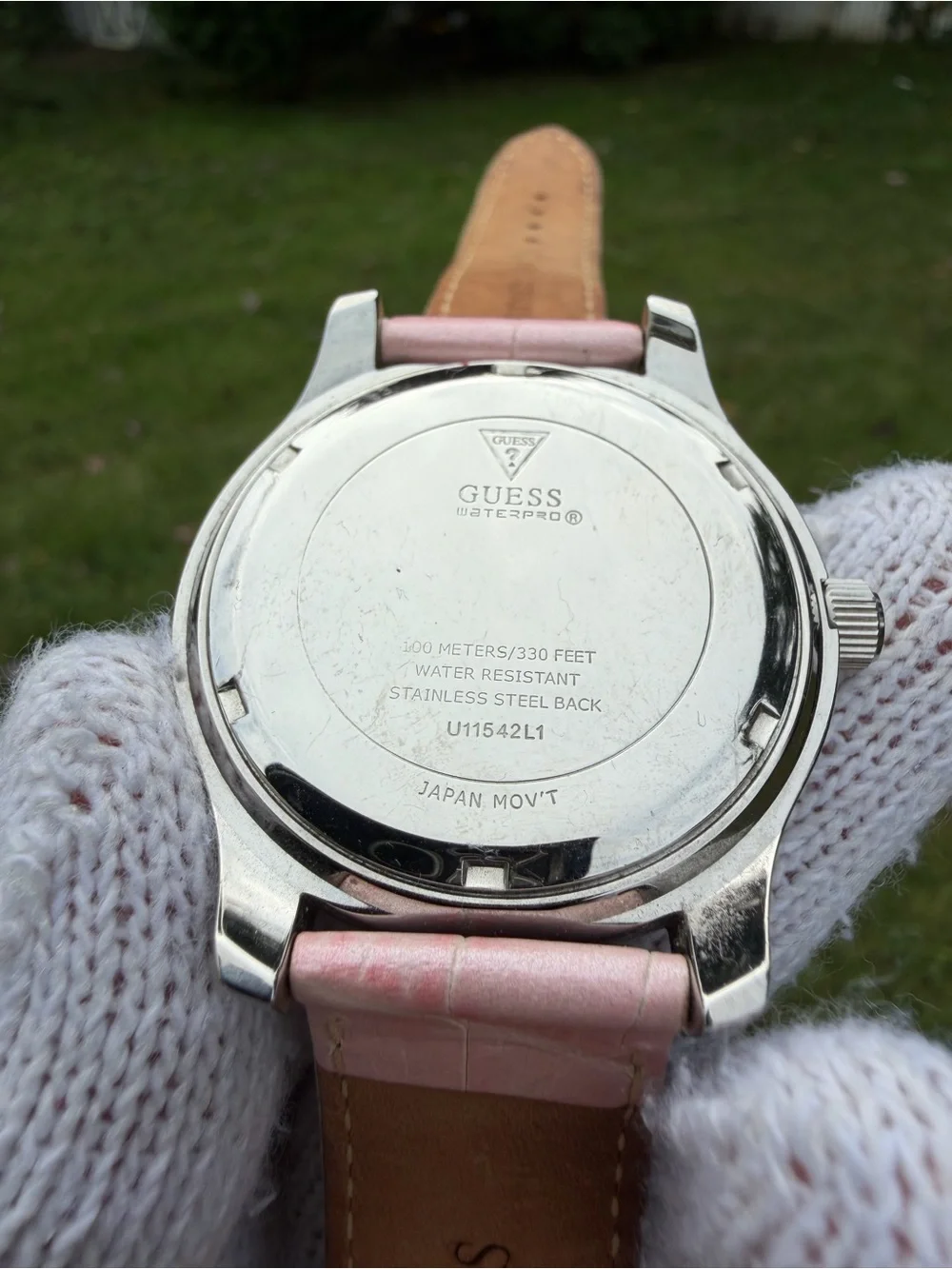 Guess Breast Cancer Awareness Watch U11542L1 Pink Ribbon Crystal Bezel Leather